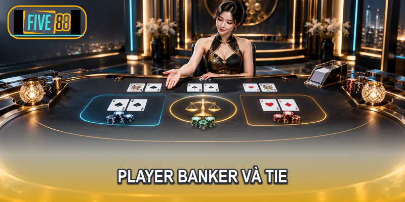 Ba vùng lựa chọn Player Banker và Tie trên bàn Baccarat